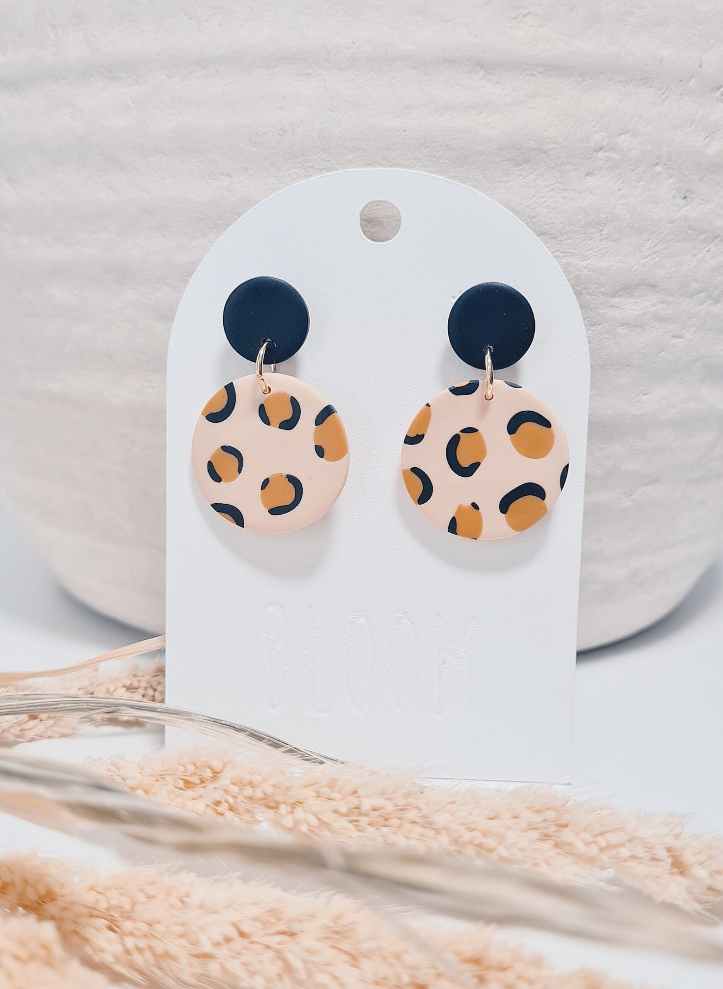 Handmade cheetah clay earrings