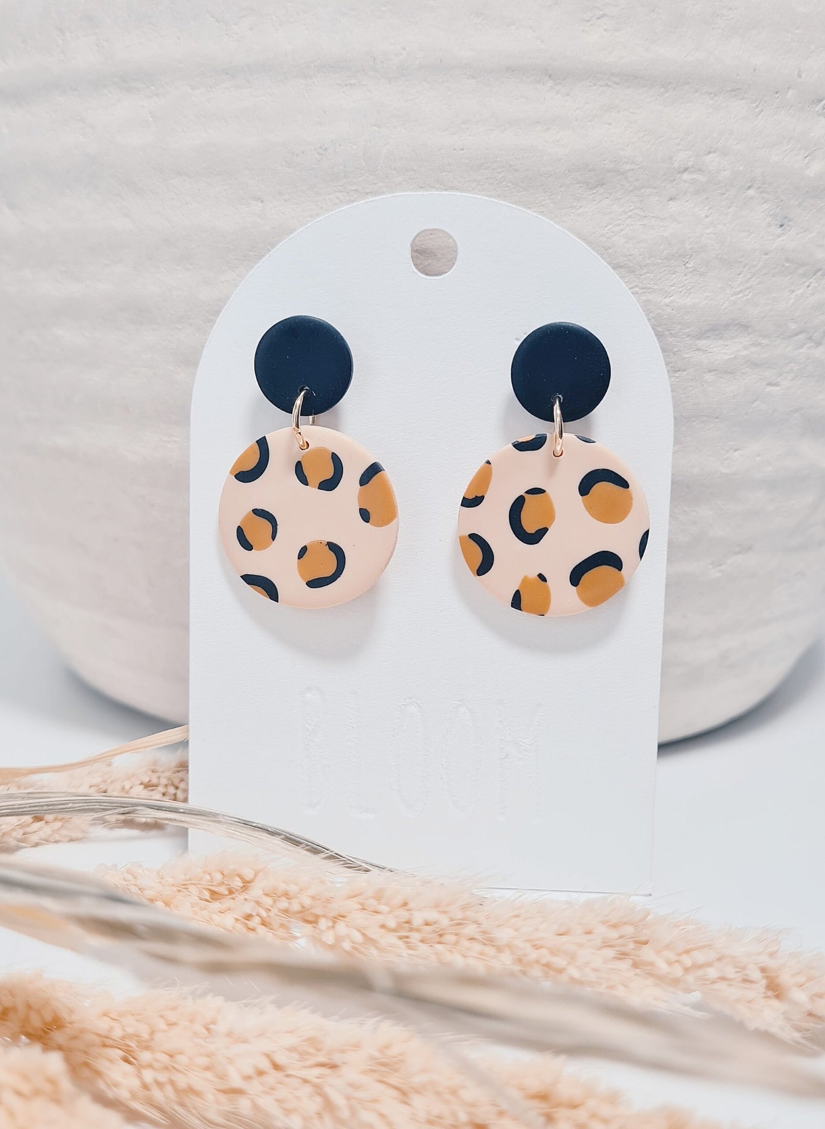 Handmade cheetah clay earrings