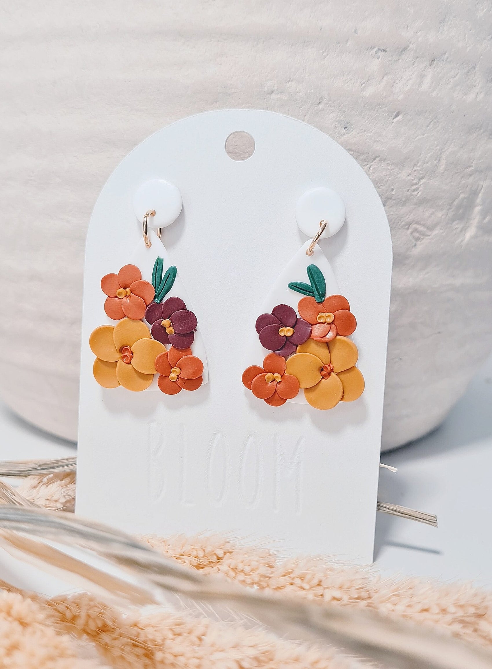 Handmade floral clay earrings