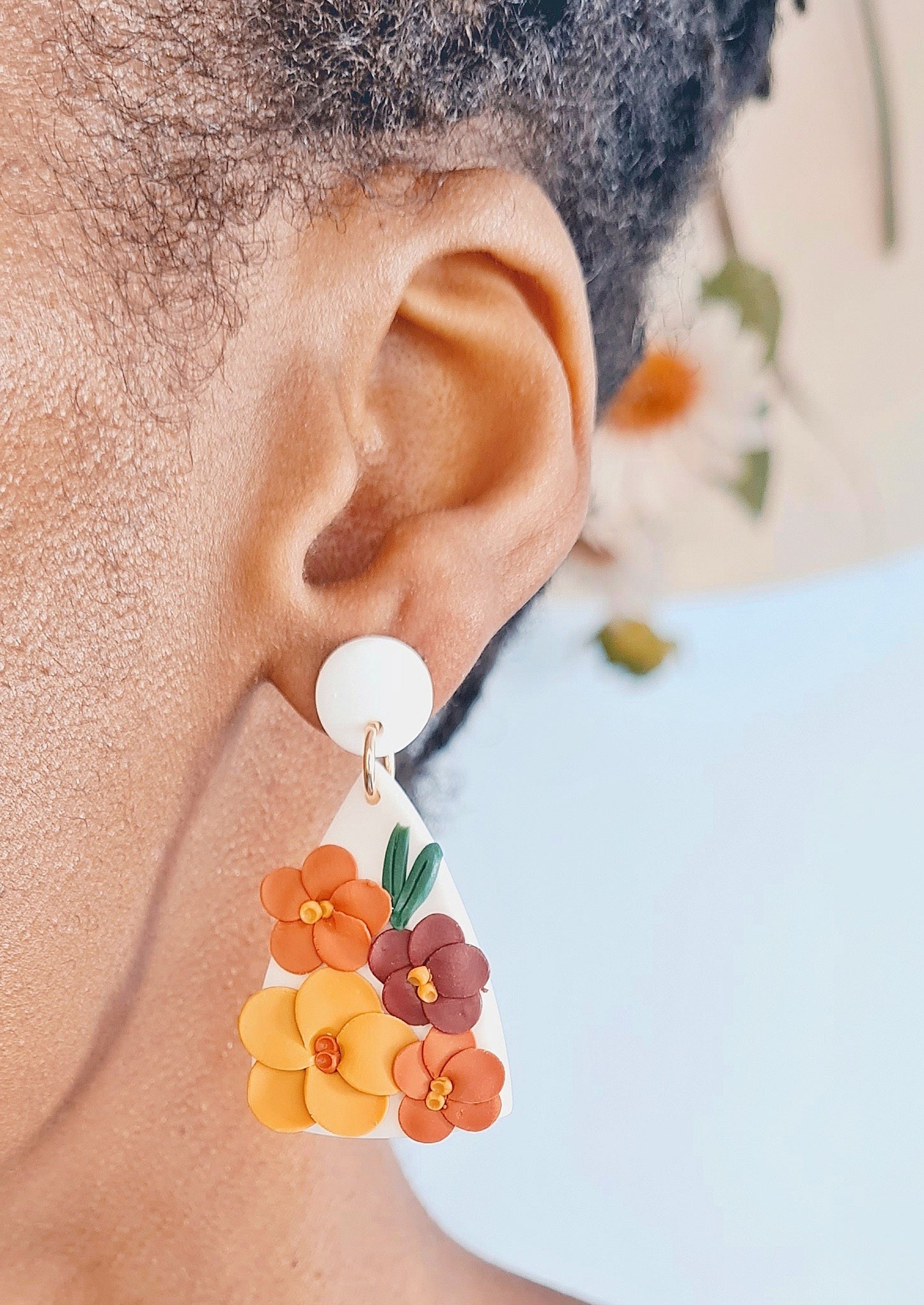 Handmade floral clay earrings