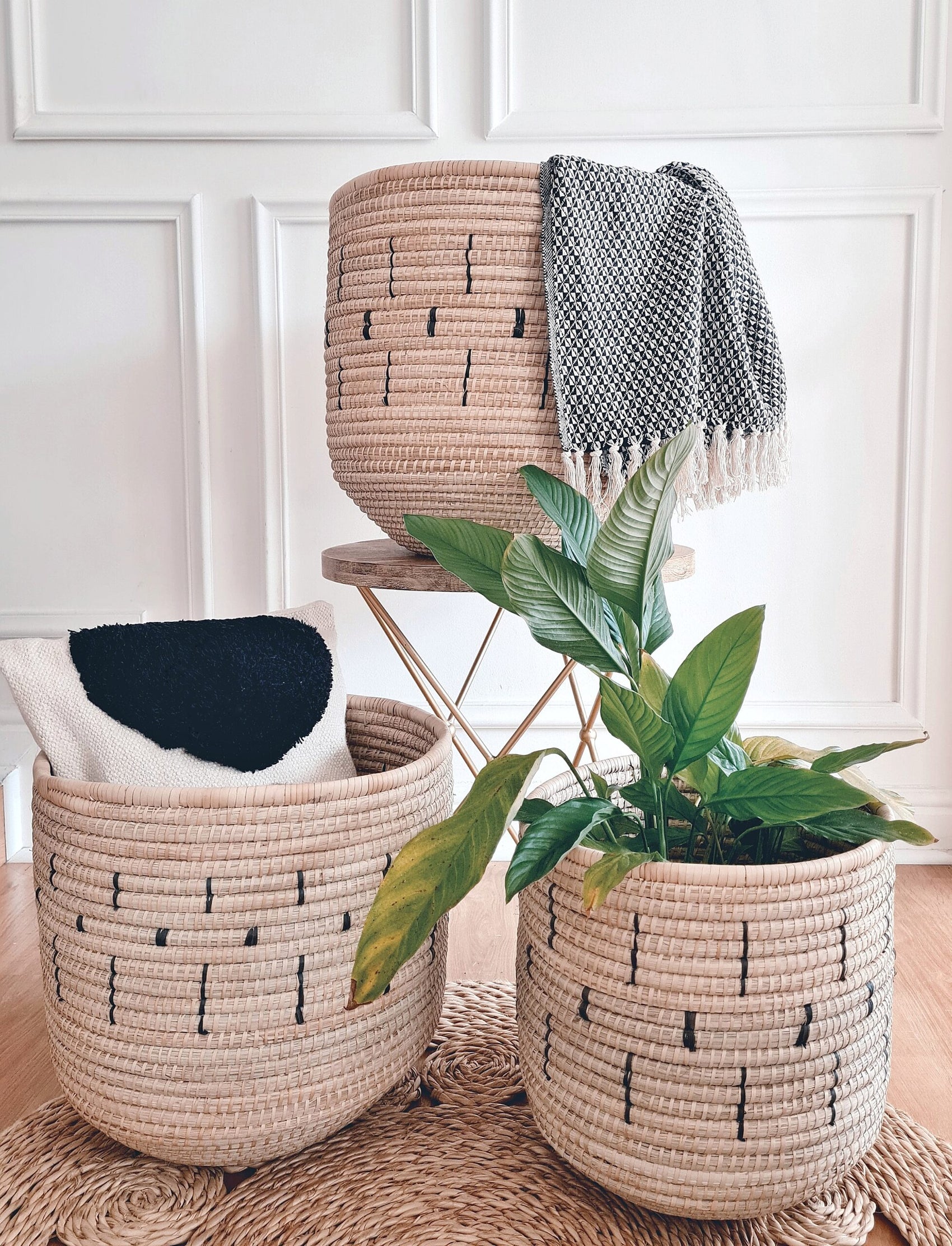 Stylish Interior Basket with Black Lines