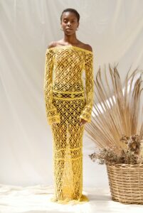 Yellow Crochet Dress with long sleeves