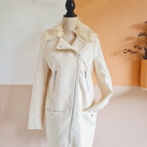 White Faux Fur Trimmed Coat