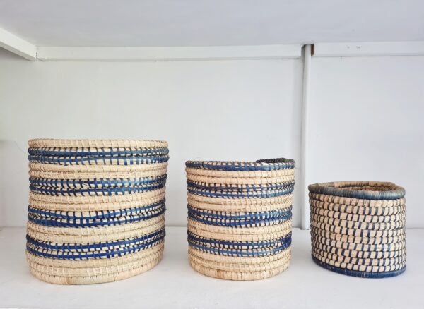 Two Tone Navy Blue Wicker Baskets