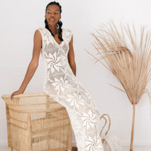 long crochet dress for wedding guest, bridesmaid crochet dress