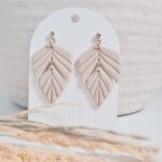 Beige leaf - handmade clay earrings
