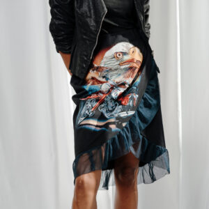 Upcycled Biker T-Shirt Wrapping Skirt Eagle